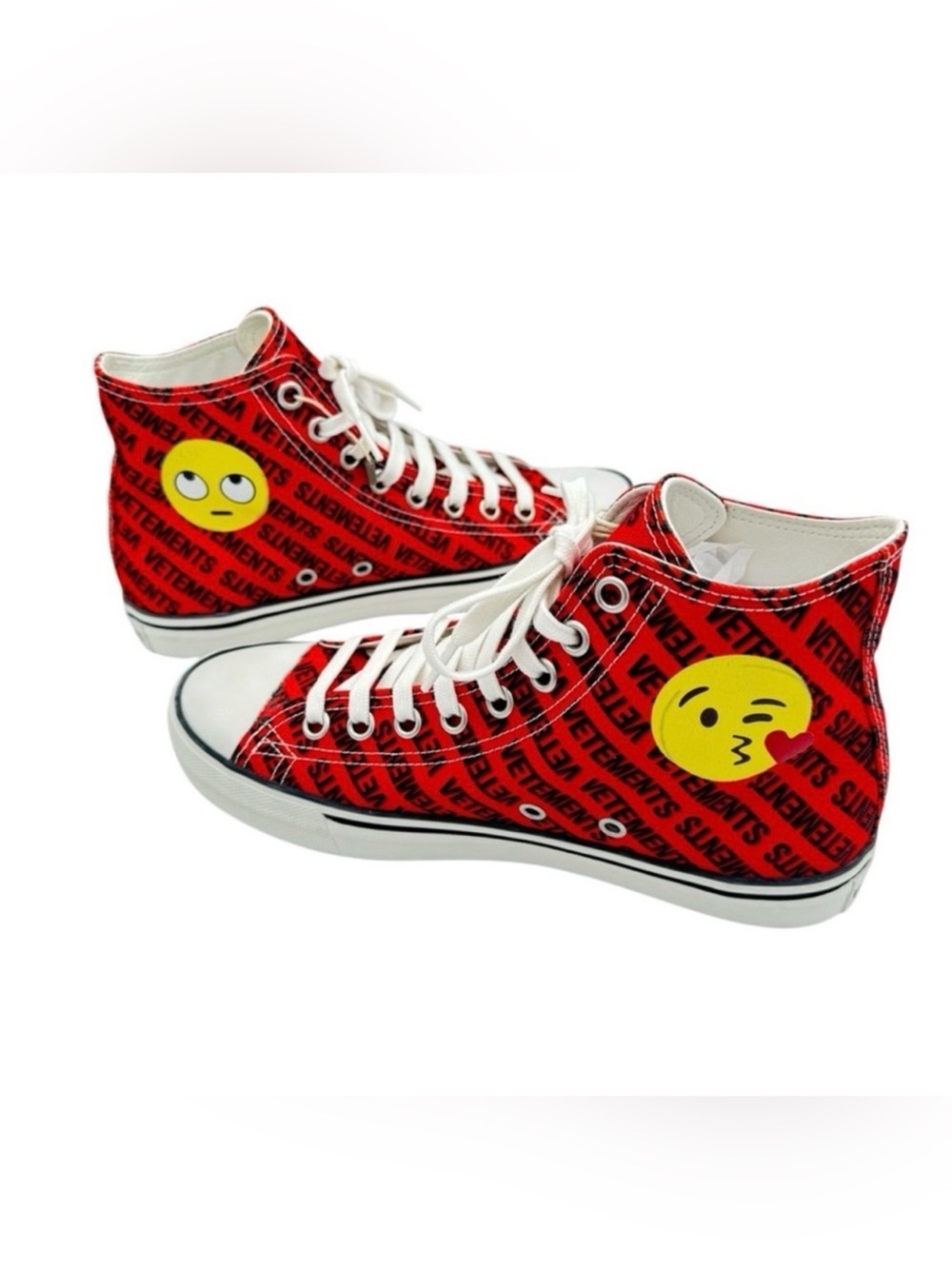 NEW Vetements Emoji Printed Canvas High Top Sneaker Red Black Size 39 / 9